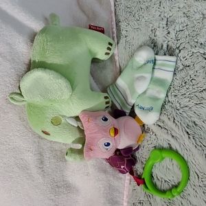 BABY BUNDLE-Amy Coe Green Elephant-Disney Infant Socks-Bright Starts Pink Rattle